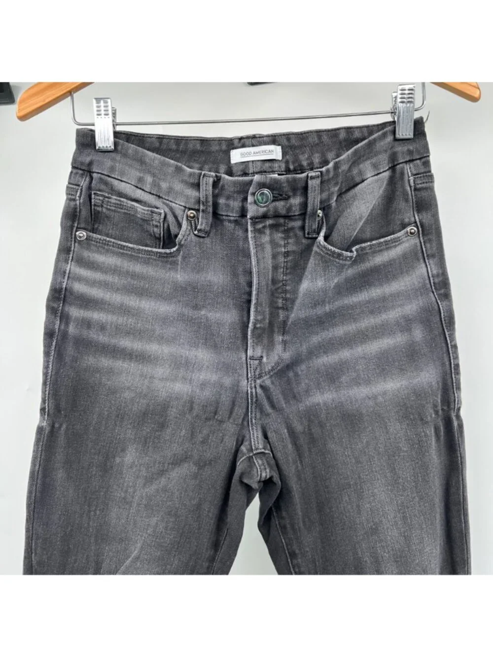 Good American Womens Good Waist Skinny Jeans Distressed Charcoal Size 6/28